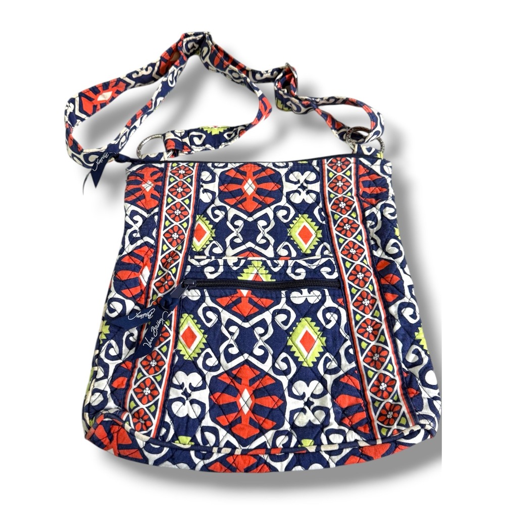 Vera Bradley Original Zip Hipster Crossbody‎ Bag Sun Valley Quilted Navy Orange